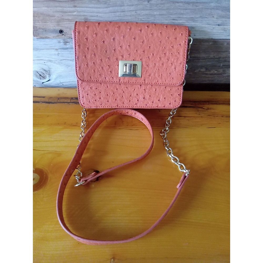 Banana Republic Crossbody Bag Purse Orange Faux Ostrich  Synthetic Leather